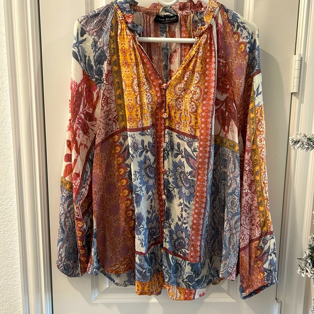 Lane Bryant boho blouse 14-16. Blue/multi. Very soft.